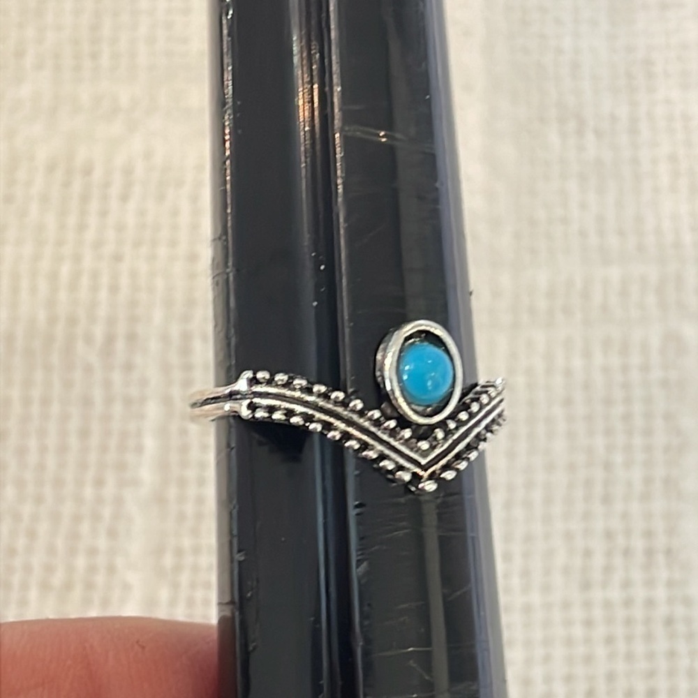 💐5/25 southwestern faux turquoise silver tone ring